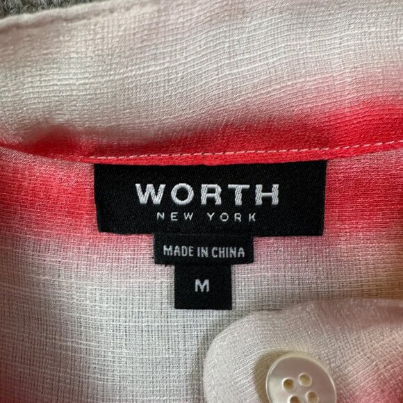 WORTH New York Women's Pink White Stripe Button Down Shirt Silk Linen Medium - Picture 2 of 6